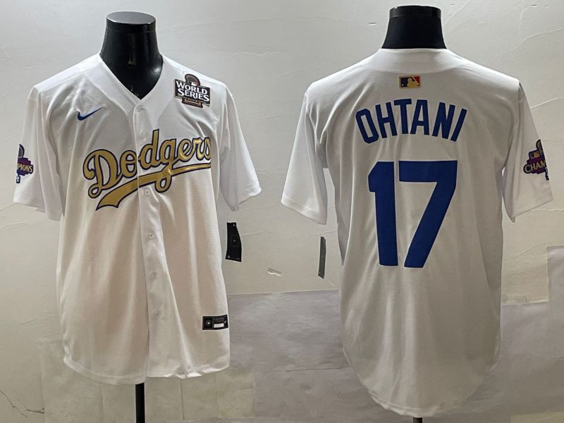 Men Los Angeles Dodgers #17 Ohtani White Champion gold character 2025 Nike MLB Jersey style 33110